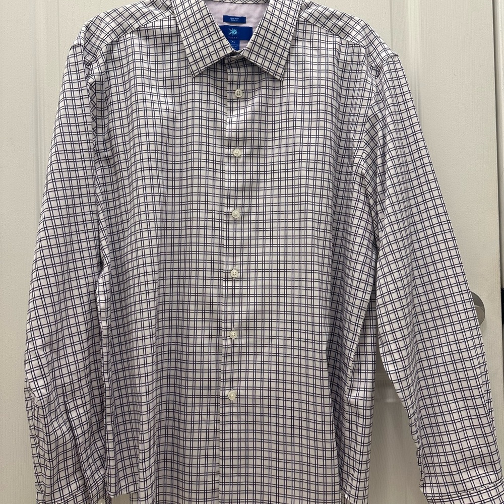 Egara Men's Button Down Plaid Shirt - Blue, White, and Purple - XL Slim Fit